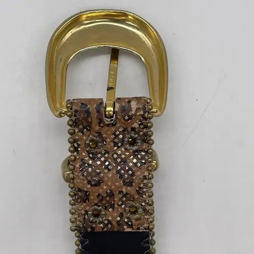 Vintage Elite Womens M Belt Cowhide Leather Animal Print Gold USA Western Brown - Image 2