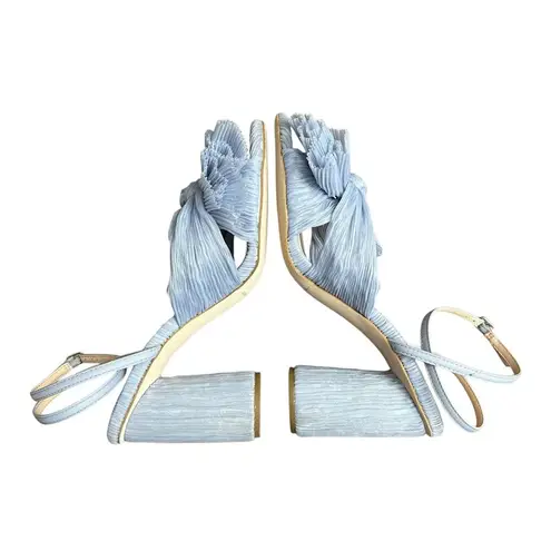 Loeffler Randall 7 Camellia Blue Pleated Bow Heel Designer Open Toe Ankle Strap