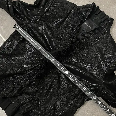 Lafayette 148 New York Black Metallic Ruffle Embellished Leather Jacket size 10