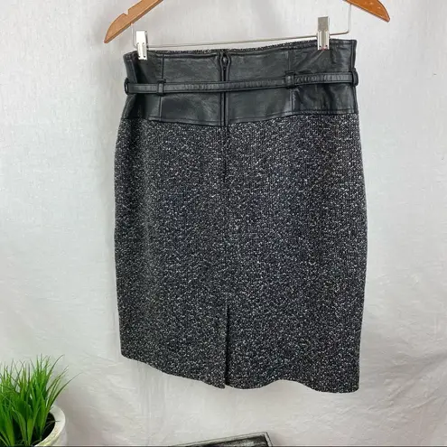 Anne Klein  Black & Gray Wool Woven Knot Leather Belted Waistband Skirt 10