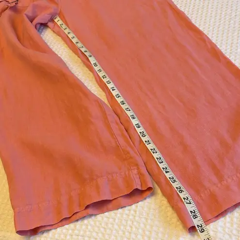 Johnny Was Size MEDIUM Coral Pink Linen Wide Leg Button-Front Pants