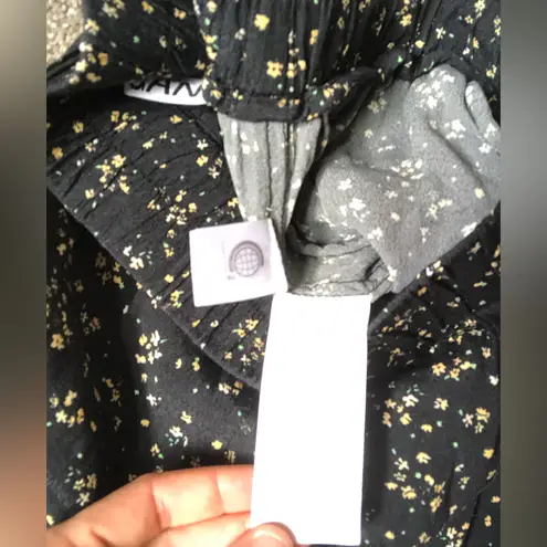 Ganni Black Floral Print Crepe Trousers in Ditzy Floral Size 34 or XS