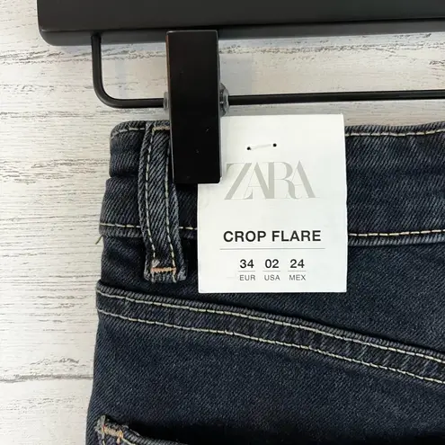 ZARA  Mid-Rise Black Wash Crop Flare Jeans Size 2