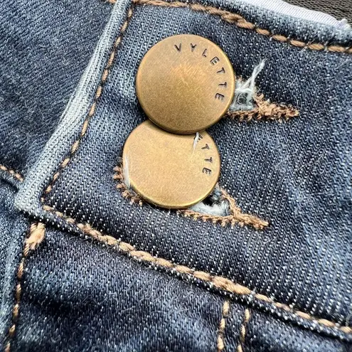 Vylette High Rise Skinny Jeans Dark Wash Stretch Double Button Ankle Size 28 Blue