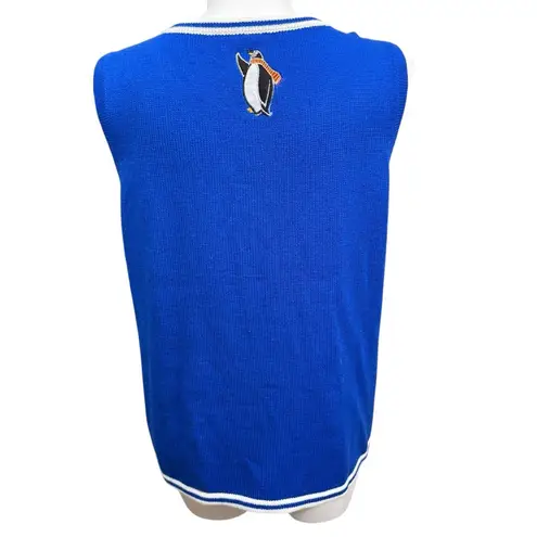 I Fish You A Merry Christmas Santa Penguin Holiday Sweater Vest XL Blue