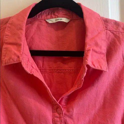 GEORGE BRAND FROM UK CORAL COLORED LINEN VISCOSE SLEEVELESS BUTTON DOWN TOP XL Pink