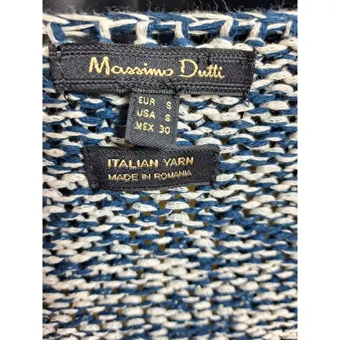 Massimo Dutti Navy White Marled Knit Long Cardigan Italian Yarn Sweater Size S