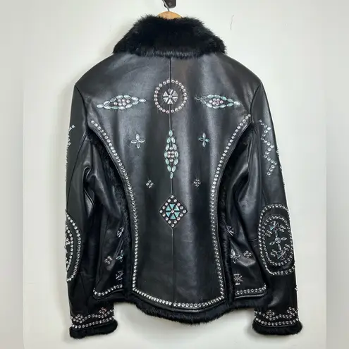 Cripple Creek Genuine Leather Rhinestone and Fur Jacket Black size Medium