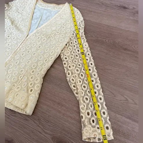 Vintage Yellow Eyelet Knit Woven Blouse