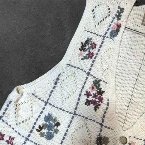 Vintage Floral Cottage Patchwork Sweater Vest Size 18/20 Holiday Country Farm White