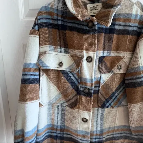 Ashley by 26 International Plaid Outerwear - Brown and Blue Size Large Shacket