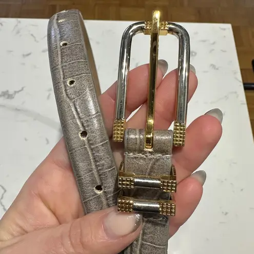 Carlisle Vintage Leather Belt Croc Embossed Taupe Mixed Metal Buckle Size M, EUC