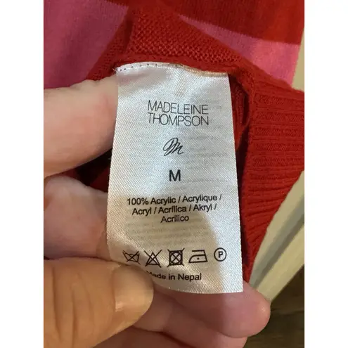 Madeleine Thompson Womens Button Del Ray Cardigan Sweater Red & Pink Striped Size M