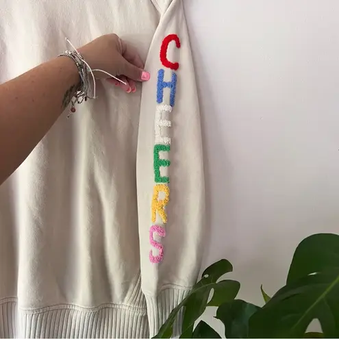 Aerie  Crewneck Sweatshirt rainbow CHEERS patch  soft oat SIZE XS oversized