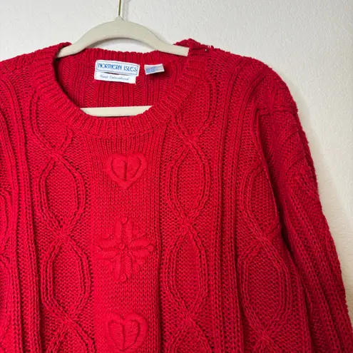 Vintage Northern Isles Red Hand Embroidered Sweater Size XL