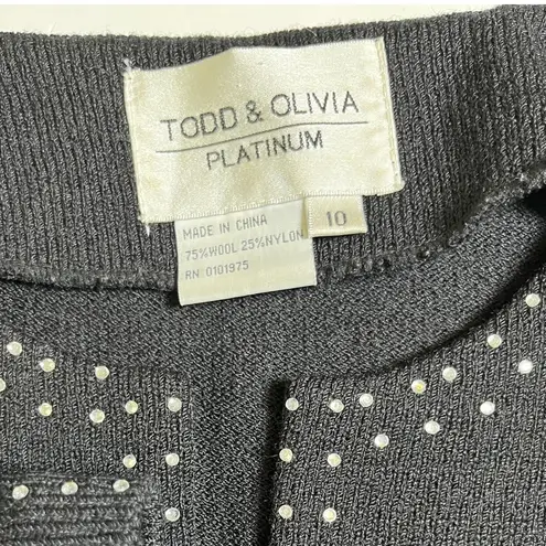 Black Knit Rhinestone Trim Blazer Jacket Women's 10 Todd & Olivia