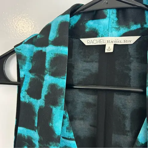 Rachel Roy Teal Blue Printed Robe Wrap Sleeveless Sheath Dress Size 8