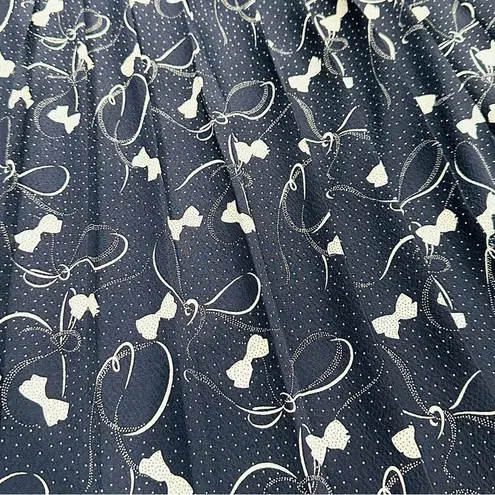 Vintage Allisia Drop Waist Cream Navy Bows Ribbons Printed Pleated Skirt Blue Size M