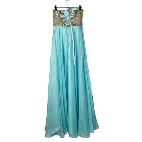Alyce Paris Rhinestone Sky Blue Formal Prom Strapless Gown 4