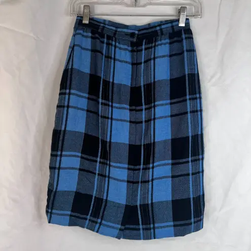 VTG Brian David Canada Tartan Plaid Skirt Blue Black Wool Blend Size Small
