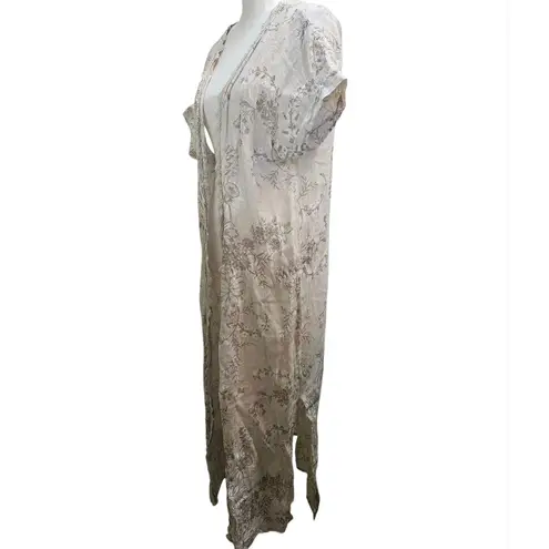 Elena Baldi Linen Duster Lace Floral Patterned Cream Kimono Made In Italy M