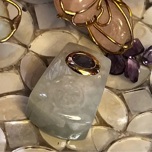 Amethyst 14K Gold Carved Jade &  Pendant