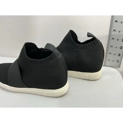 Womans Material Girl Pull On High Top Fashion Sneakers 9 Black Stretch Wedge