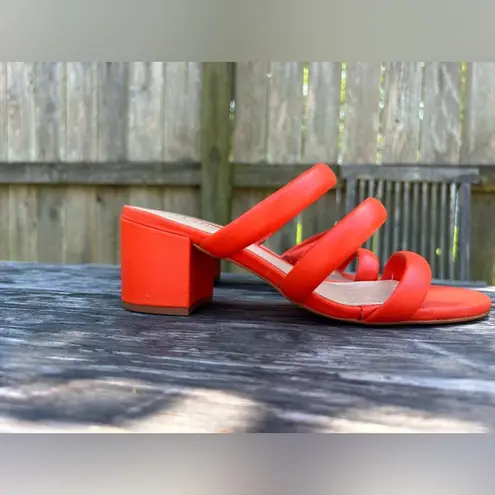 Schutz New Olly Mid Block Nappa Bright Orange Leather Sandal size 5.5