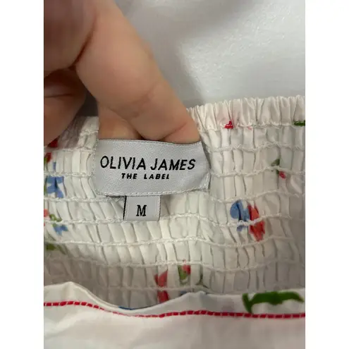 Olivia James Floral Midi Dress Tie Strap Cottagecore Smocked White Red Blue M Size M