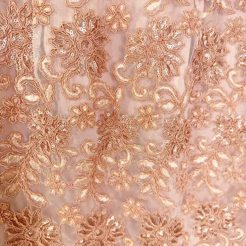 NWT Katherine Kelly Lace Dress Sheath Mesh Overlay Sequin in Peach Pink Size 2