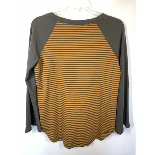 Suzanne Betro Weekend Women's Striped Raglan Top Mustard Yellow Size Large