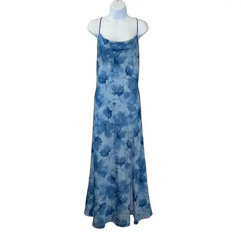 Sweet Lemon Womens Floral Crisscross Back Fully Lined Maxi Dress Blue Large NWT
