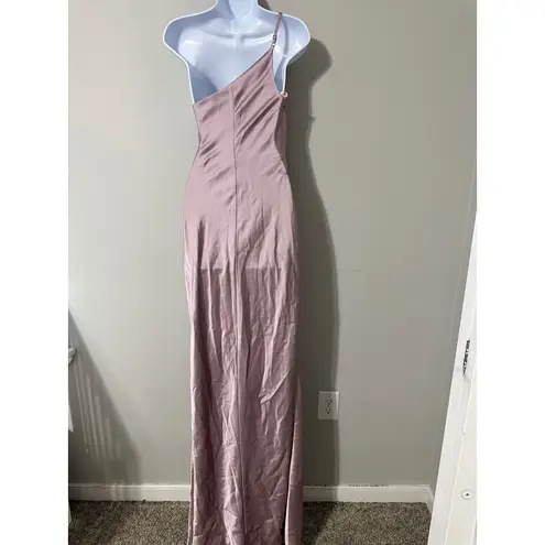 REVELRY Jade Satin One Shoulder Ruched Satin Maxi Dress Mauve Size 0 Pink
