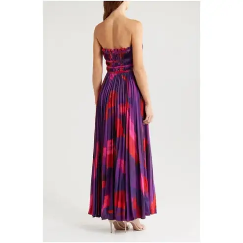 Hutch Sabina Floral Tiered Plissé Gown in Purple Brushstroke Size US 6