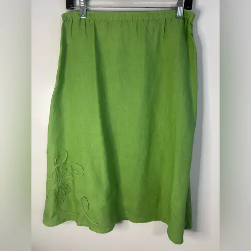 Sigrid Olsen women knew. Green Midi A-Line Skirt Casual Resort Wear. 100% Linen. - Image 9