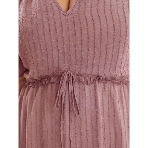Bloomchic Solid Striped Notched Ties Up Pocket Flutter Maxi Dress Pink 18