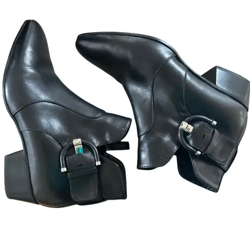 Aquatalia Flambay Black Leather Buckle Moto Ankle Chelsea Boot