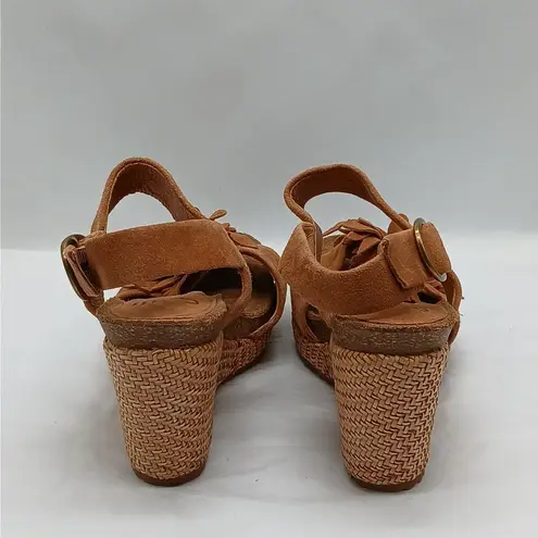 Sofft Cali Wedge Heel Sandals Womens 6M Tan Leather Suede Boho Summer Shoes Size 6