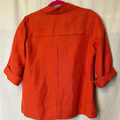 Christopher & Banks  Button Up Linen Shirt Jacket Red Orange Womens Size S Pleats