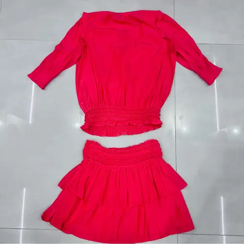 Ramy Brook  MERRY V-NECK SHORT-SLEEVE BLOUSE IN PUNCH AND JANE MATCHING SKIRT