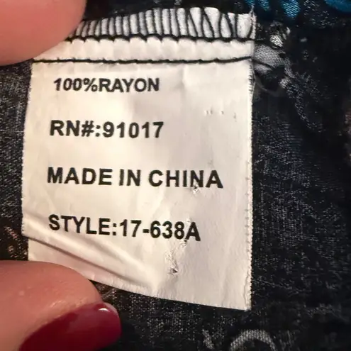 Solitaire Black Floral Print Bell Sleeve Blouse Size L