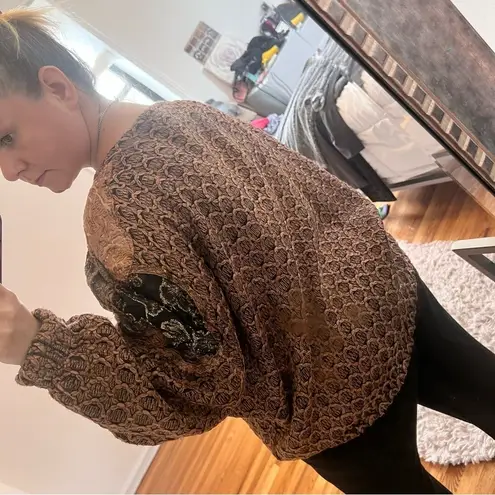 Vintage Jackart Italy Bronze Metallic Floral Patchwork Design Pullover Sweater Size L