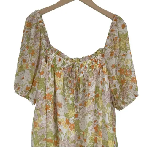 Mittoshop Floral Smocked Short Sleeve Mini Dress size XL NWT Retro Print Boho