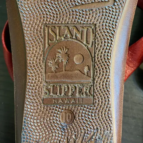 Island Slipper Hawaii Red Leather Flower Thong Sandals Size 10 Hawaiian Casual