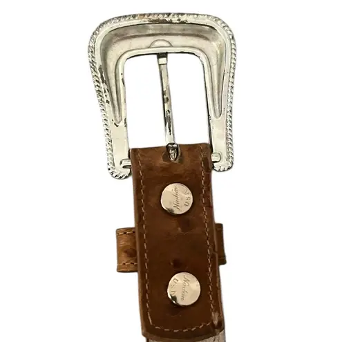 Nadim Genuine Leather Ostrich Silver Medallions #3205 Sz 30 Belt & Buckle Tan