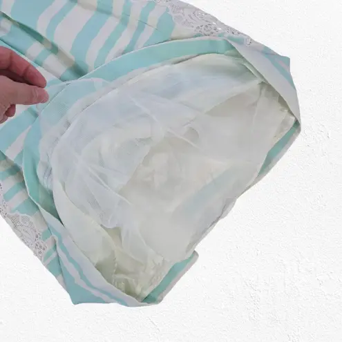 Moulinette Soeurs Blue White Striped Lace Inset Fit & Flare Midi Dress Size 6