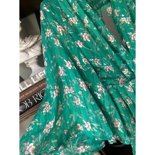 Sabina Musayev Adeline Chiffon Floral Mini Dress Green Floral Womens Size Small Pink