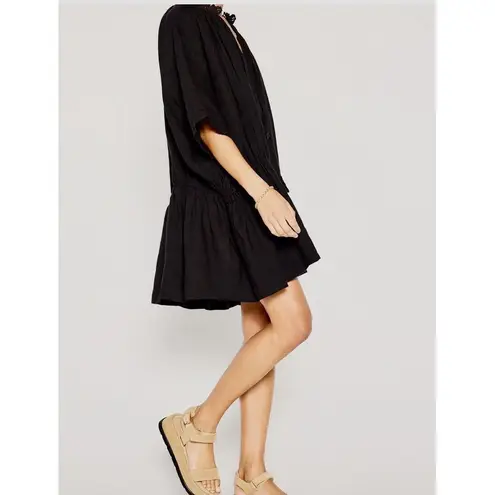 Brochu Walker Dress St. Tropez Onyx Black Linen Dropped Waist Size M Resort