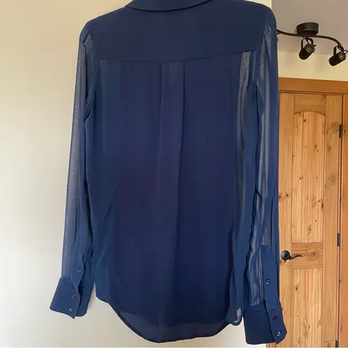 Vince  Navy Blue Silk Button Front Collared Shirt Minimalist Blouse Size 4