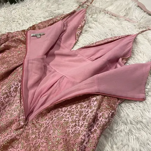 Sau Lee Ada Formal Maxi Gown in Pink Gold Floral Jacquard Size 14